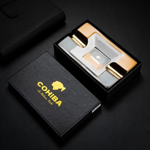 Luxury Ceramic Cigar Ashtray – Gold & Yellow Edition